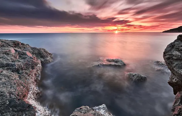 Море, небо, солнце, облака, пейзаж, закат, тучи, природа