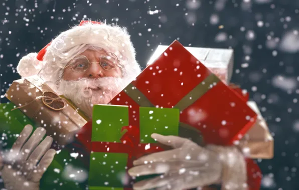Картинка снег, Новый Год, Рождество, Санта Клаус, Подарки