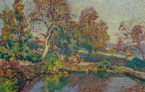 French painter, oil on canvas, французский художник-постимпрессионист, Поль Медлин, Paul Madeline, Autumn landscape at the …
