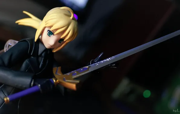 Взгляд, девушка, волосы, меч, аниме, костюм, Fate Stay Night, Saber