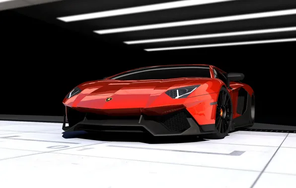 Картинка красный, фон, Lamborghini, суперкар, Corsa, передок, Ламборгини, Aventador