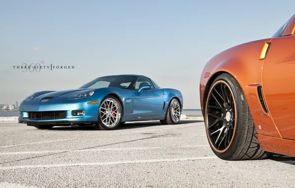 Оранжевый, голубой, Z06, Corvette, Chevrolet, шевроле, blue, корвет