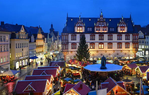 Огни, Германия, Бавария, площадь, Кобург, рождественский рынок