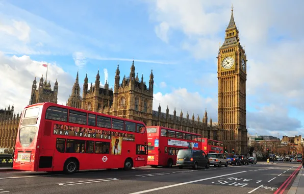 Картинка city, улица, Лондон, автобус, street, London, England, Big Ben