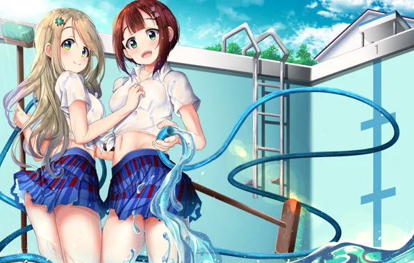 Вода, Девушки, Бассейн, Love Live! School Idol Project, Шланг