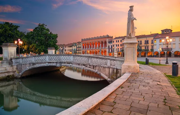 Картинка мост, Италия, канал, статуя, набережная, Italy, Падуя, Padova