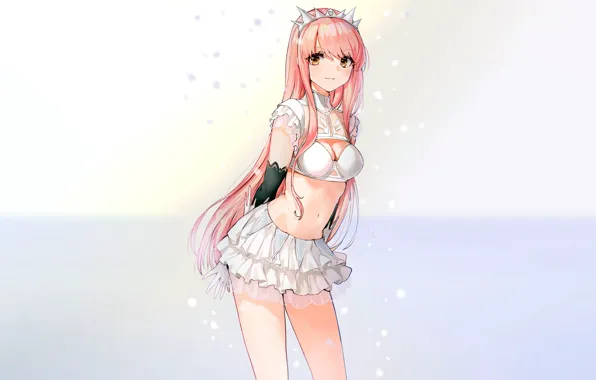 Girl, sexy, lingerie, bra, cleavage, blouse, pink hair, long hair