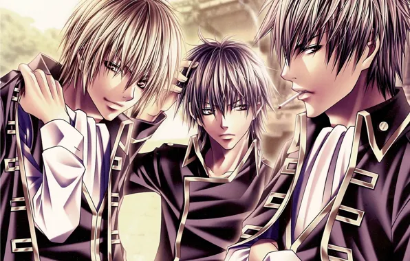 Улыбка, сигарета, трое, art, gintama, гинтама, okita sougo, hijikata toushirou