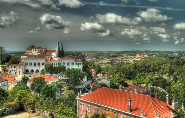 Картинка небо, облака, город, фото, HDR, сверху, Португалия, Lisbon