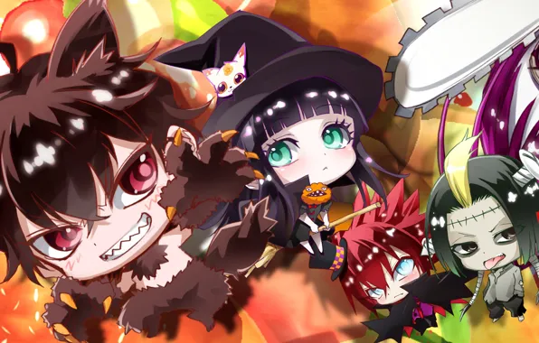 Girl, halloween, boy, crossover, cosplay, witch, mahou, exorcist