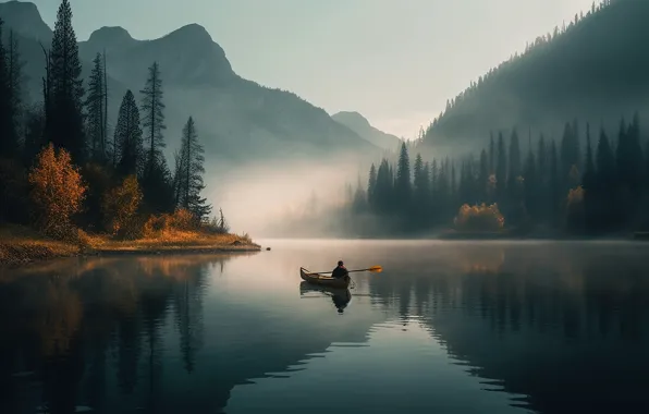 Осень, лес, пейзаж, горы, природа, озеро, отражение, берег