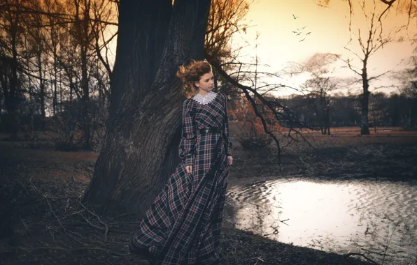 Картинка осень, девушка, парк, платье, Светлана Корулёва
