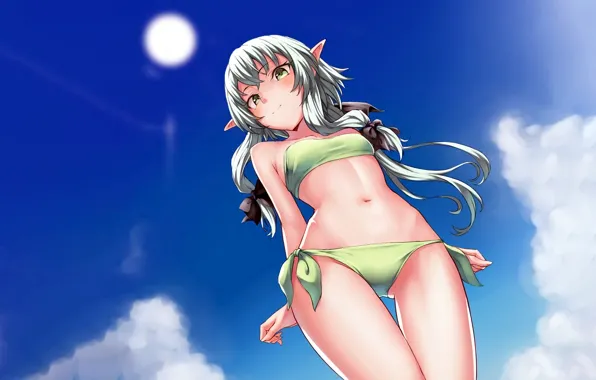 Картинка girl, sexy, cleavage, green eyes, long hair, boobs, anime, beautiful