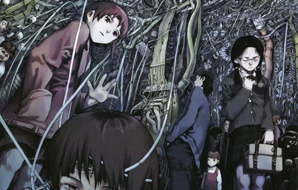 Фантастика, провода, Арт, киберпанк, драма, Serial Experiments Lain, everyone is connected, Lain Iwakura