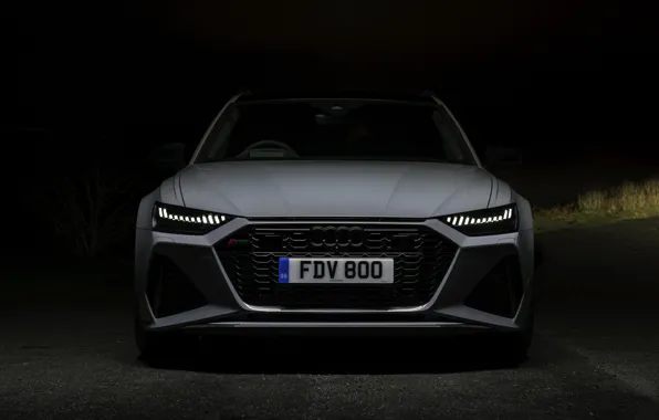 Картинка ночь, Audi, вид спереди, универсал, RS 6, 2020, 2019, V8 Twin-Turbo