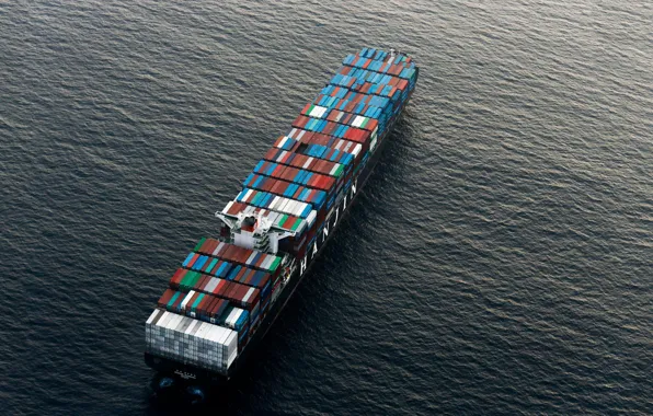 Океан, Море, Судно, Вид сверху, Контейнеровоз, Vessel, Hanjin Hamburg, Container Ship