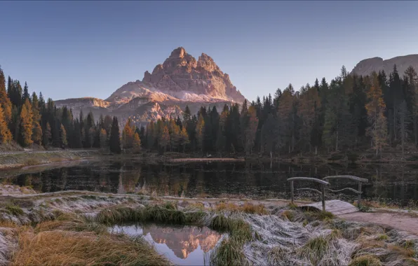 Осень, пейзаж, горы, природа, озеро, Италия, мостик, landscape