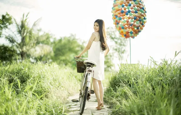 Девушка, велосипед, шары