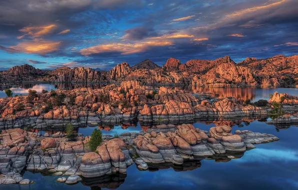 Озеро, камни, скалы, Prescott, Watson Lake, Arizona.
