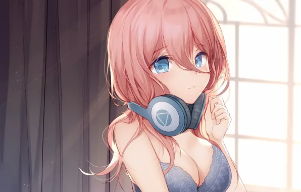 Girl, sexy, cleavage, blouse, pink hair, long hair, boobs, anime