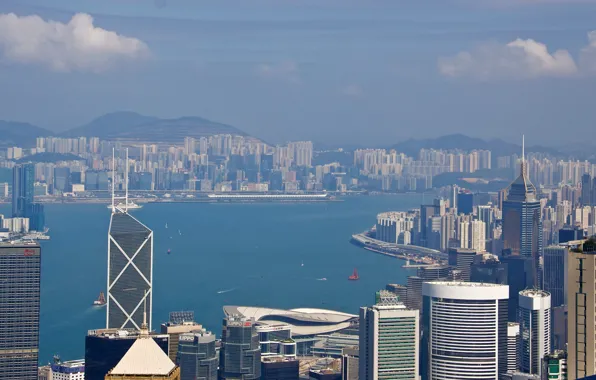 Гонконг, дымка, небоскрёбы, Hong Kong, Victoria Peak