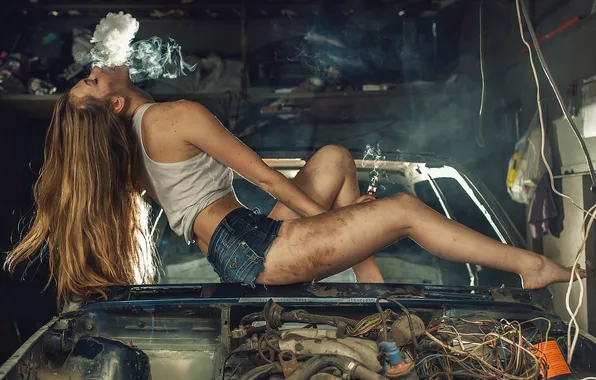 Girl, shorts, beautiful, cute, dirty, tank top