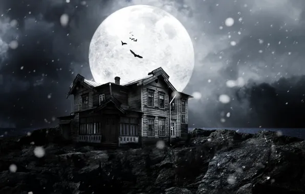 Картинка снег, ночь, луна, темно, dark, moon, ужас, horror