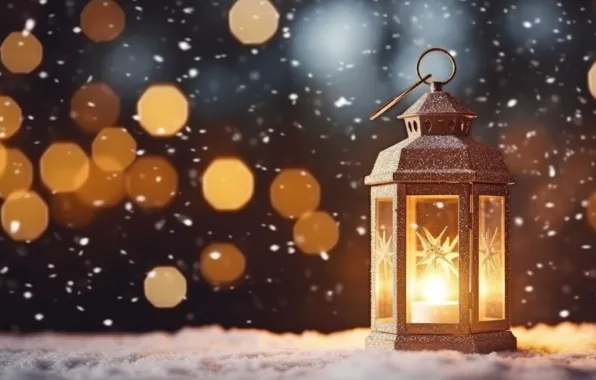 Зима, свет, снег, огонь, свеча, Рождество, фонарик, фонарь