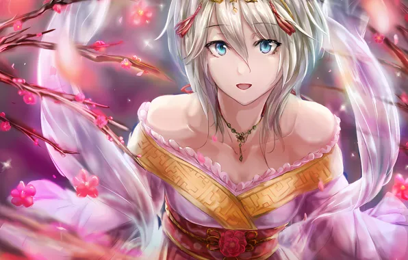 Girl, sexy, Anastasia, cleavage, dress, boobs, anime, flowers