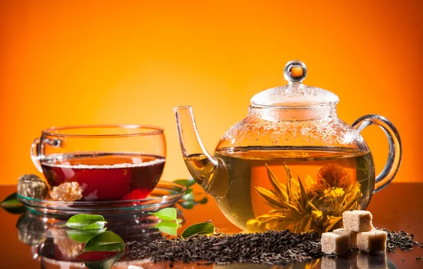 Картинка чайник, сахар, sugar, tea, tea leaves, листики чая, заварной чай, brewed tea