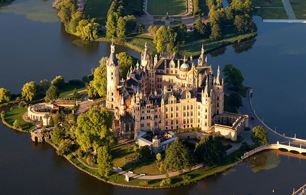 Река, замок, Германия, Шверин, Schwerin