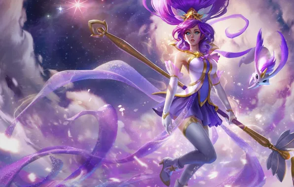 Игра, фэнтези, арт, посох, пет, Riot Games, Esben Lash Rasmussen, Star Guardian: Janna