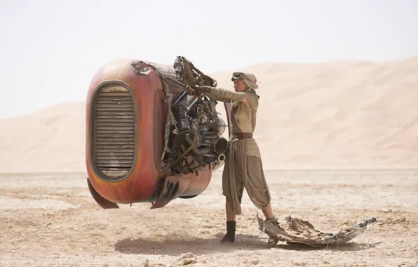 Пустыня, механизм, робот, Star Wars, Звёздные Войны, The Force Awakens, Daisy Ridley, Дэйзи Ридли