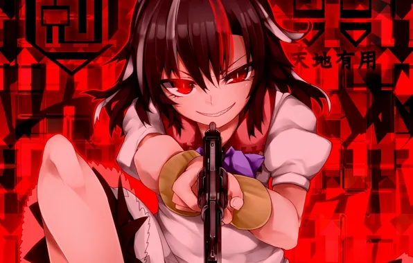 Девушка, Пистолет, Улыбка, Touhou, Тоухоу