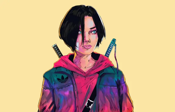 Девушка, Стиль, Лицо, Girl, Адидас, Арт, Art, Style