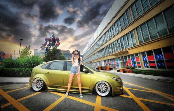 Картинка Ford, Girl, Focus, Model, Transformer, Gold, Korean