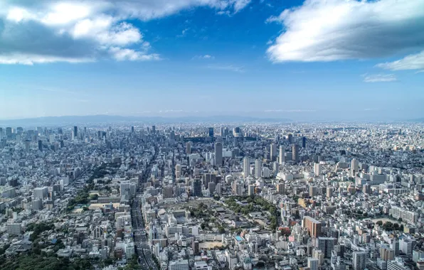 Город, Панорама, Osaka, Осака, в Японии