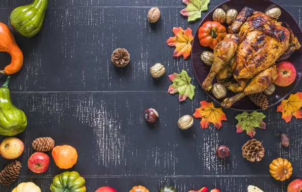 Картинка осень, листья, фон, яблоки, курица, colorful, тыква, фрукты