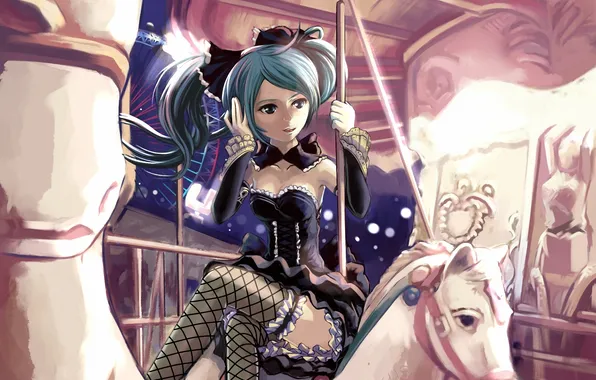 Девушка, арт, карусель, vocaloid, hatsune miku