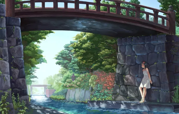 Картинка взгляд, девушка, мост, река