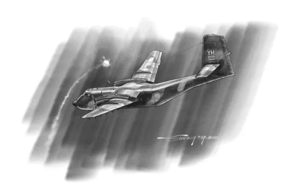 Картинка самолет, карандаш, военно-транспортный, Caribou, DHC-4