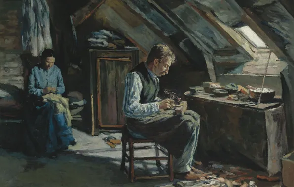 Интерьер, картина, 1883, Максимильен Люс, Maximilien Luce, Сапожник на Мансарде