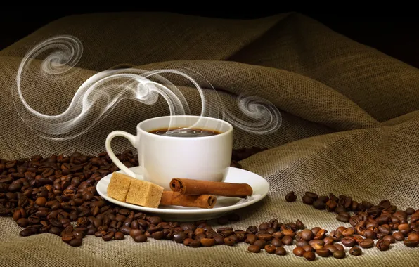 Кофе, зерна, чашка, coffee, sugar