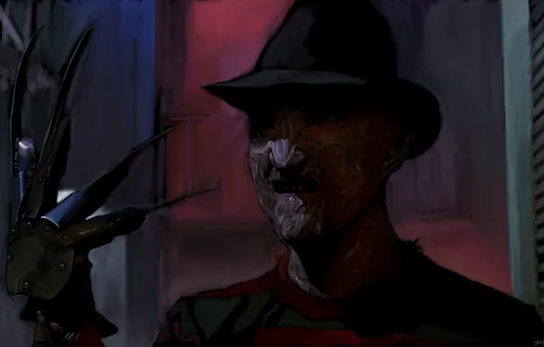Фон, шляпа, арт, перчатка, Фредди Крюгер, Freddy Krueger