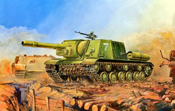 САУ, РККА, ИСУ-152, Советская, Тяжелая, Окоп, 152-мм гаубица-пушка МЛ-20
