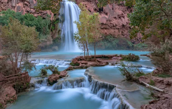 Водопад, Аризона, Гранд-Каньон, Arizona, Grand Canyon, Havasu Falls
