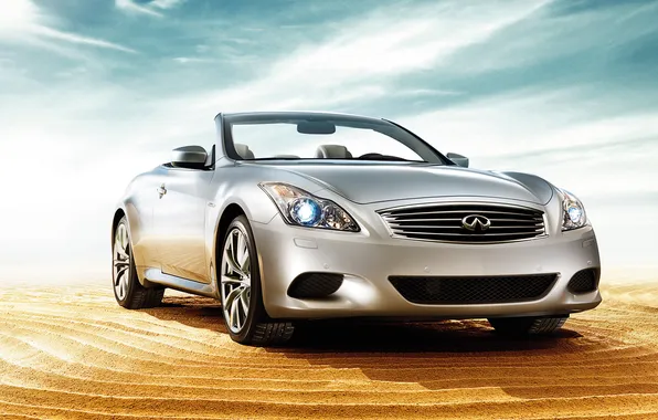 Песок, небо, серебристый, кабриолет, infiniti, инфинити, convertible, g37