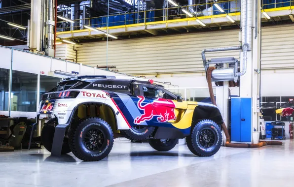 Машина, Скорость, Peugeot, Гараж, Red Bull, Rally, Dakar, Дакар