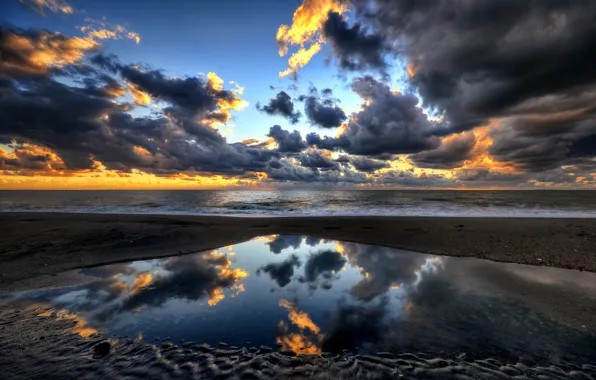 Картинка море, небо, облака, закат, отражение, вечер, италия, porto clementino
