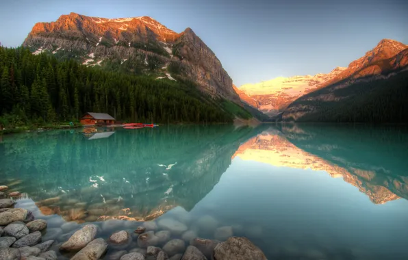 Картинка вода, природа, озеро, парк, камни, фото, HDR, Канада